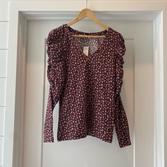 LOFT Floral Puff Sleeve Top Small - Picture 3 of 8